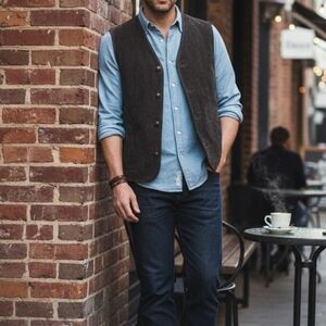 Vintage Modango Suede Front Knit Back Button Vest,XL